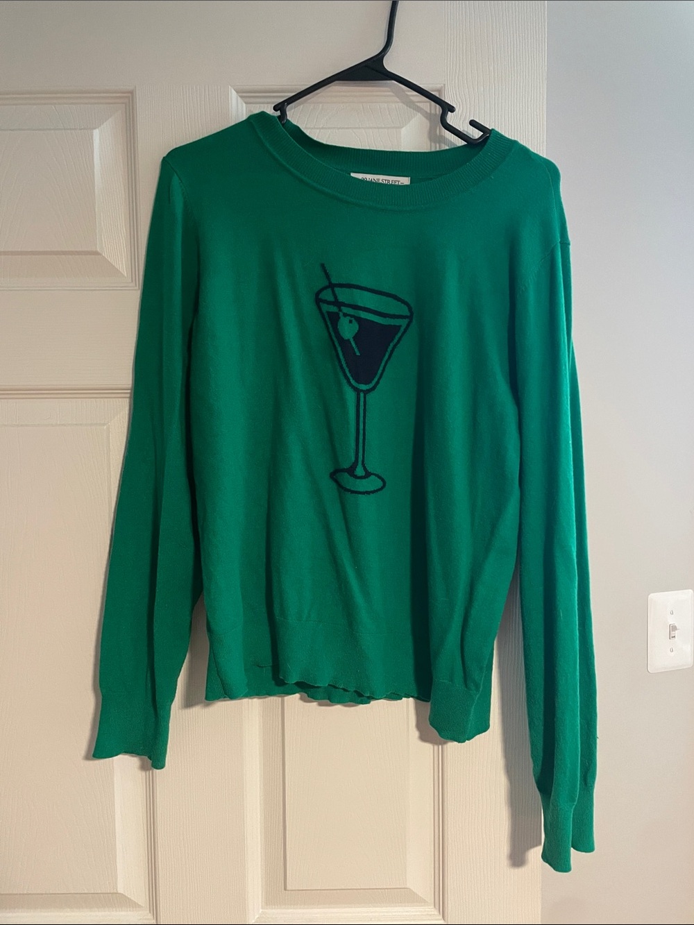 Green Long-Sleeve Sweater with Cocktail Motif